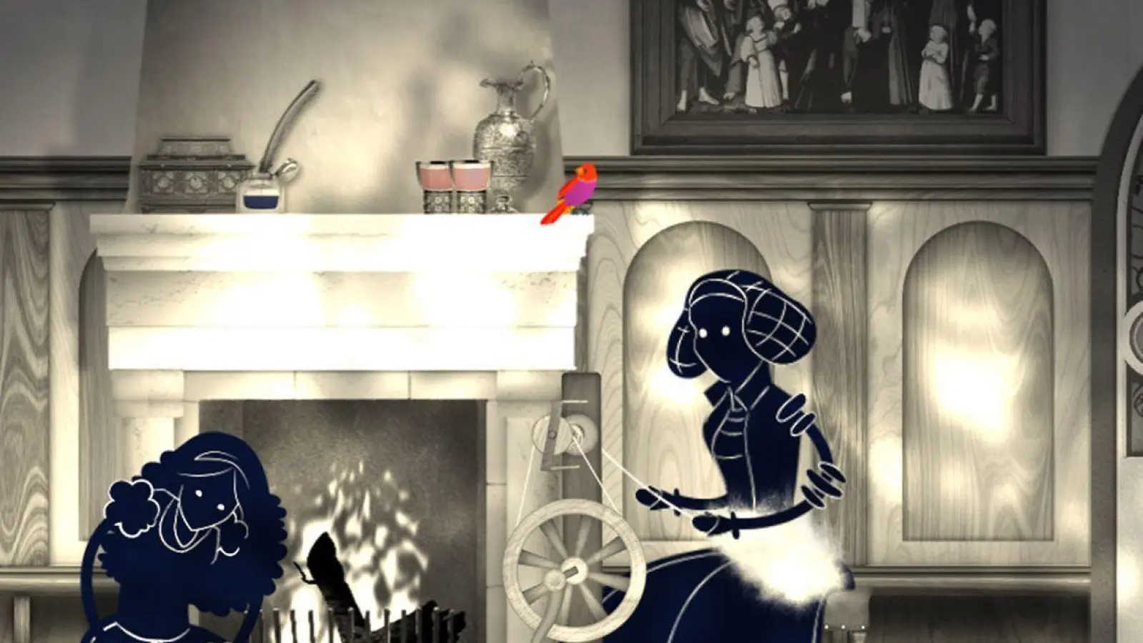 Multimedia-Projektion einer Kaminszene in den kurfürstlichen Gemächern von Schloss Hartenfels.  (Grafik: Agentur3undzwanzig)