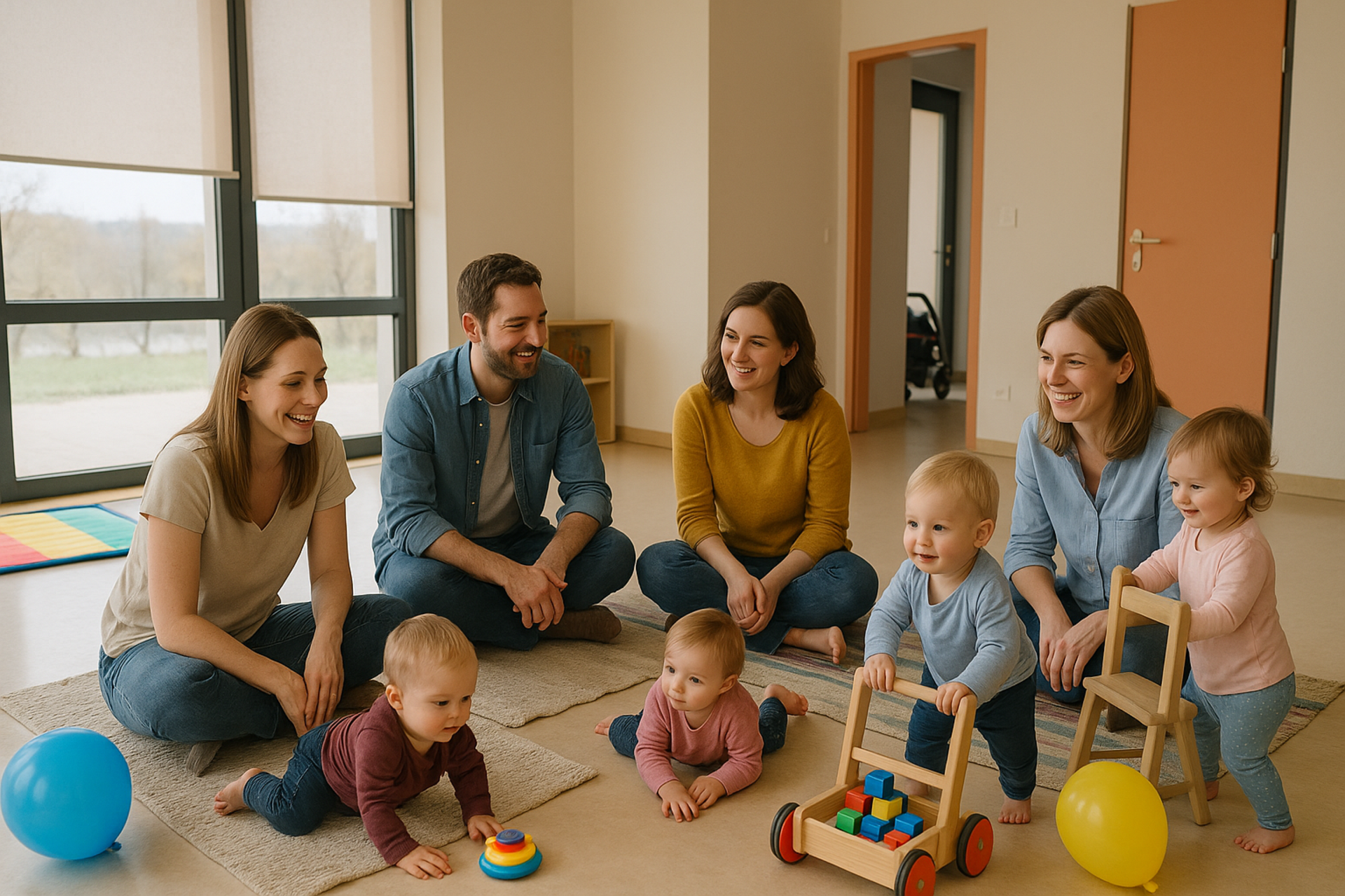 Die Kita Grashüpfer bietet eine monatliche Krabbelgruppe an. (Foto: KI-generiert)